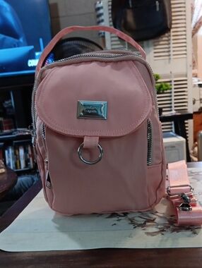 Mini Pink Women's Backpack with Front Ring Detail